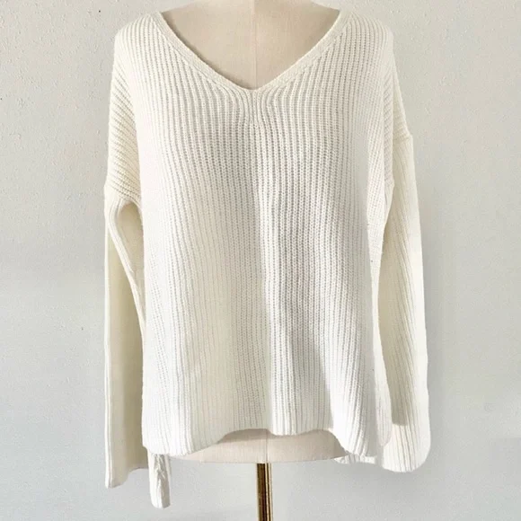 TOPSHOP Women's Cream Lattice Back Boxy Knit Long Bell Sleeve Sweater - Picture 3 of 3